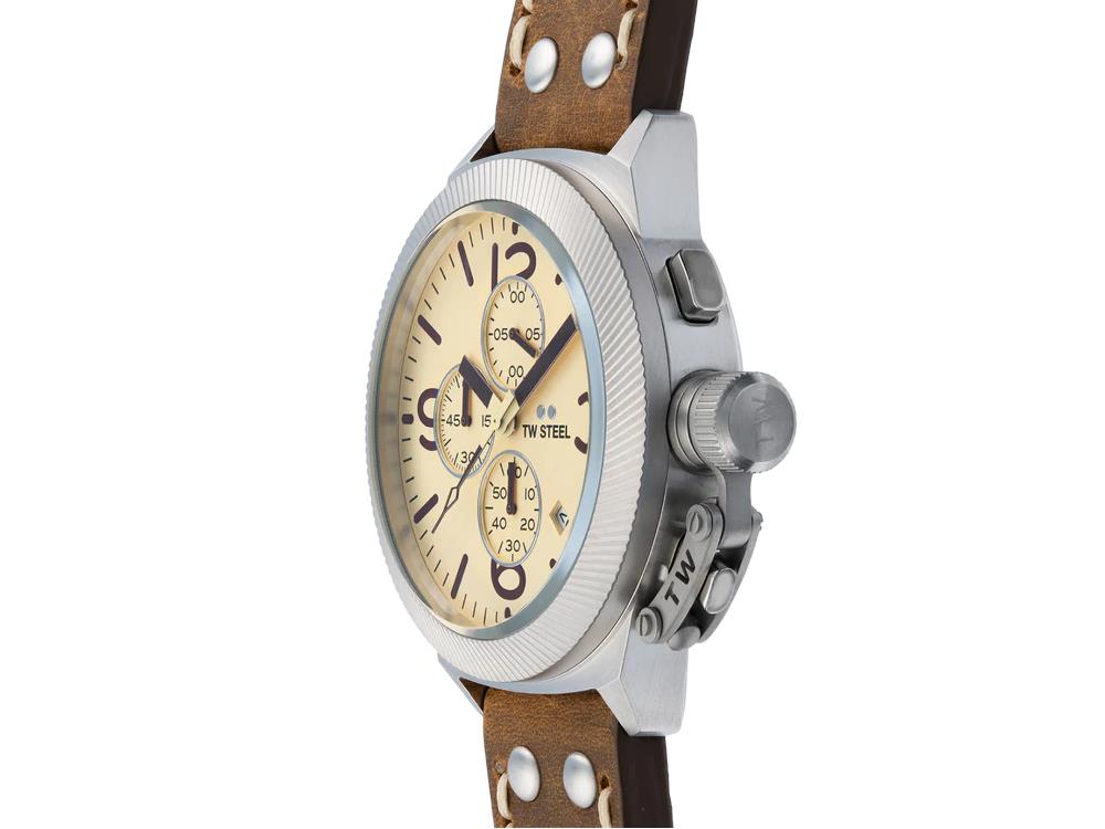 TW Steel Classic Canteen Quartz Uhr, Beige, 45 mm, Lederband, 10 atm, CS104