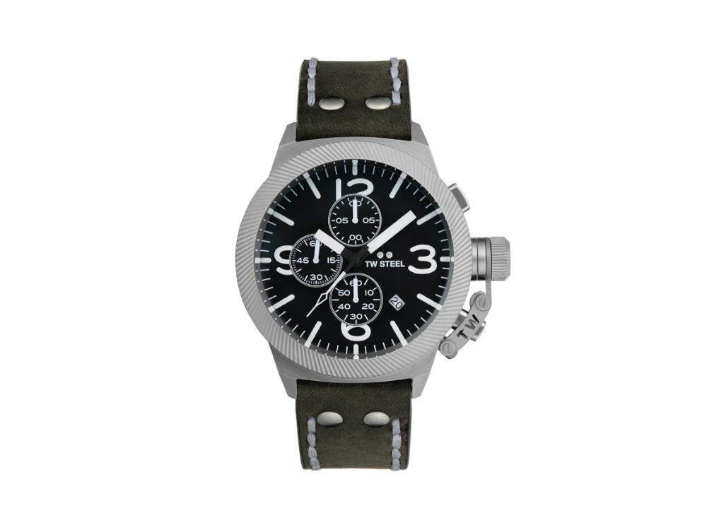 TW SteelClassic Canteen Quartz Uhr, Grau, 45 mm, Lederband, 10 atm, CS105