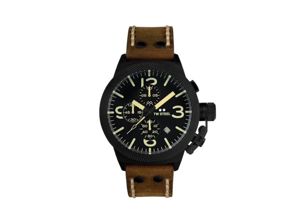 TW Steel Classic Canteen Quartz Uhr, Schwarz, 45 mm, Lederband, 10 atm, CS107