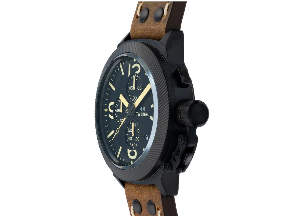 TW Steel Classic Canteen Quartz Uhr, Schwarz, 45 mm, Lederband, 10 atm, CS107