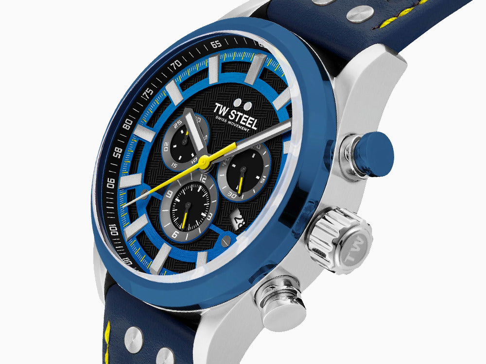 TW Steel Fast Lane Quartz Uhr, Grau, 48 mm, Lederband, 10 atm, SVS208