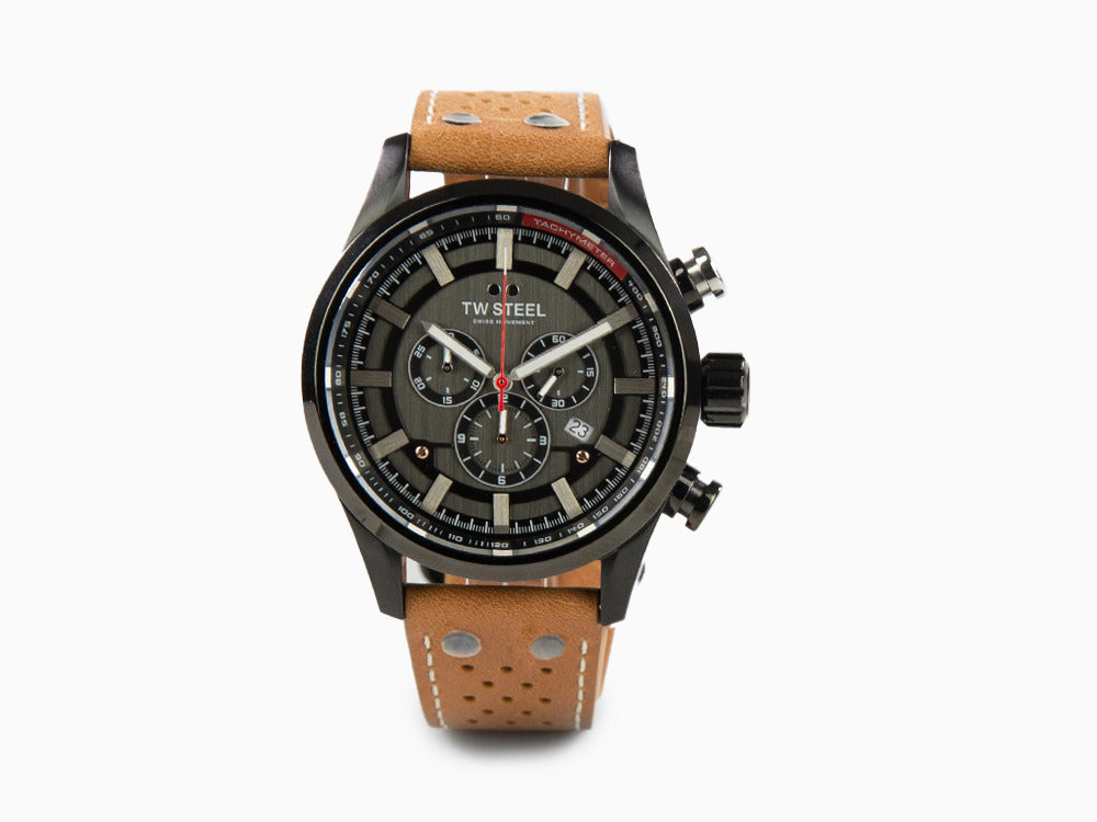 TW Steel Fast Lane Quartz Uhr, Grau, 48 mm, Lederband, 10 atm, SVS209