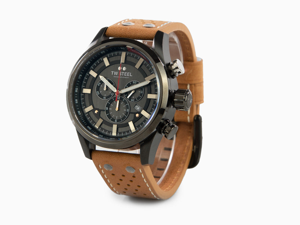 TW Steel Fast Lane Quartz Uhr, Grau, 48 mm, Lederband, 10 atm, SVS209