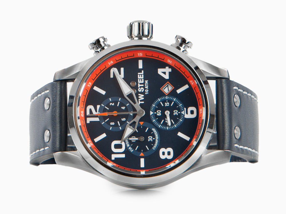 TW Steel WRC Quartz Uhr, Blau, 48 mm, Lederband, 10 atm, VS89