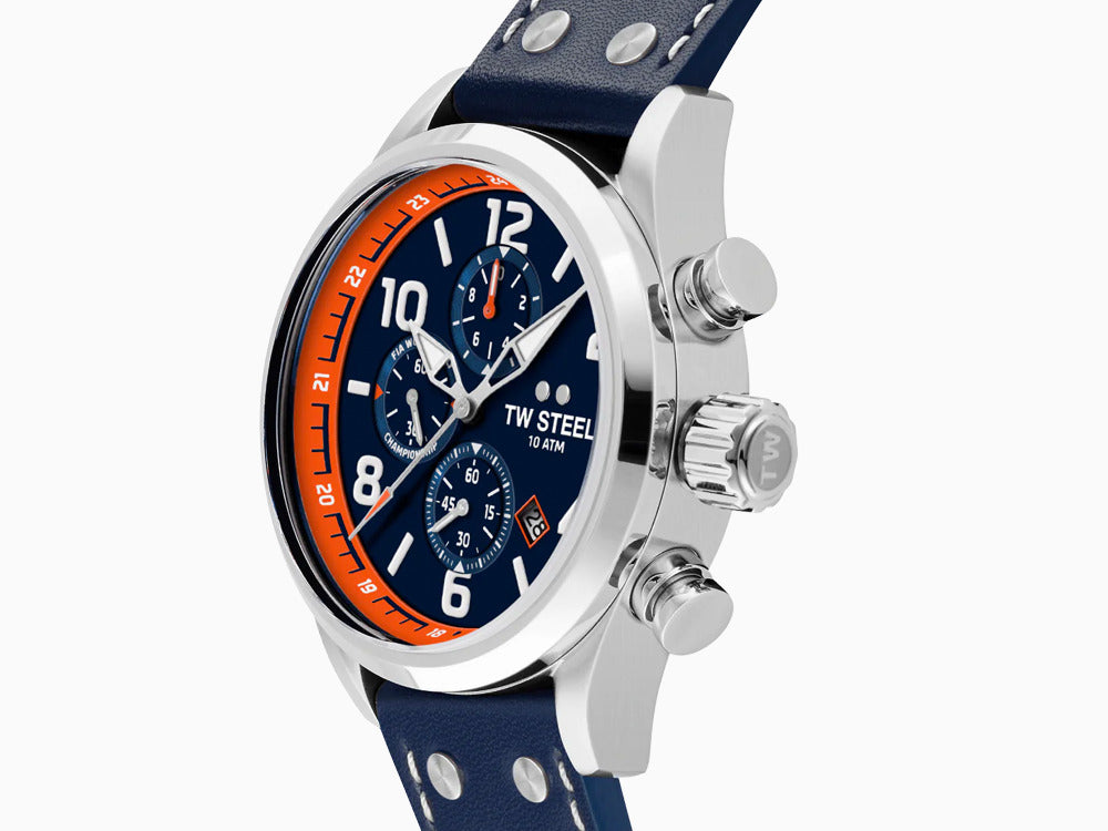 TW Steel WRC Quartz Uhr, Blau, 48 mm, Lederband, 10 atm, VS89