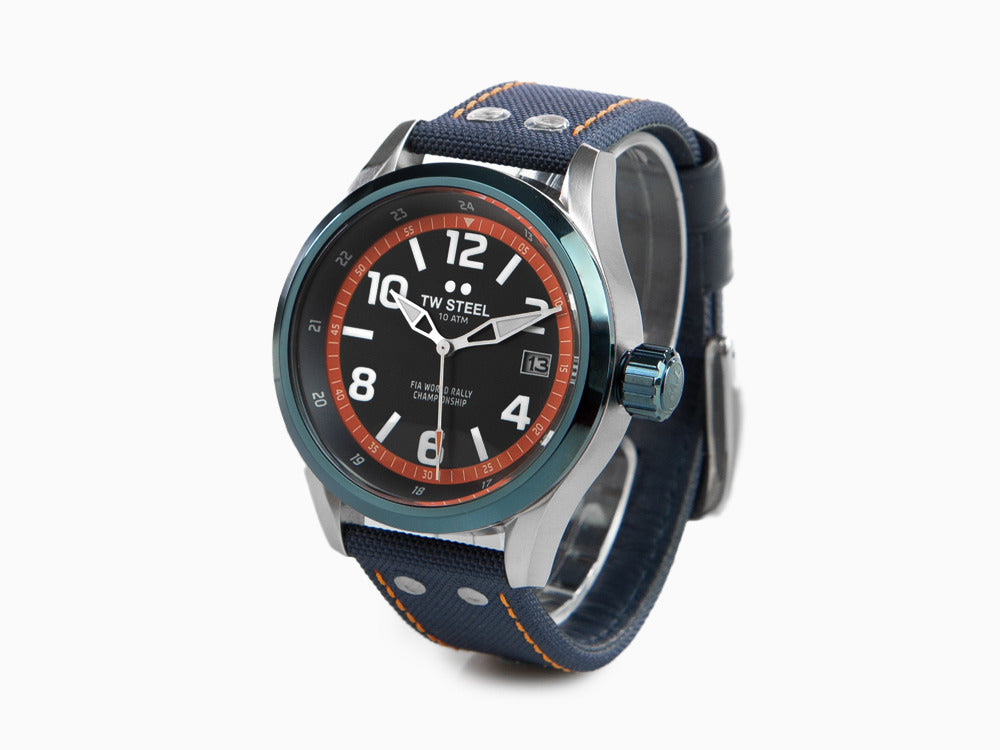 TW Steel WRC Quartz Uhr, Blau, 45 mm, Leinenuhrband, 10 atm, VS92