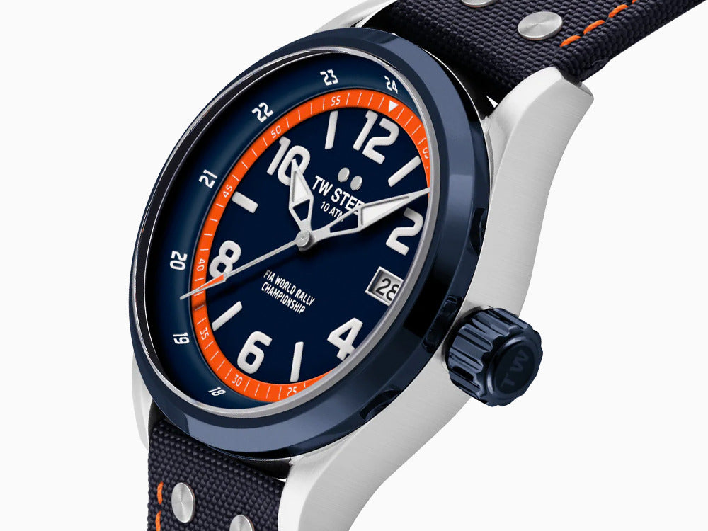 TW Steel WRC Quartz Uhr, Blau, 45 mm, Leinenuhrband, 10 atm, VS92