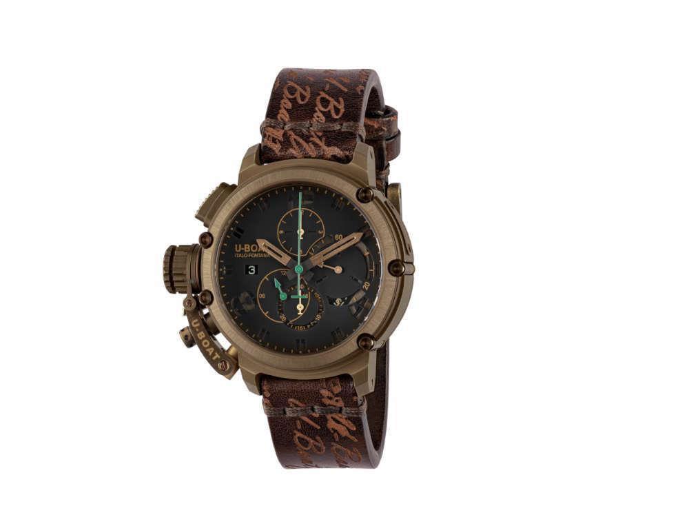 U-Boat Chimera Green Chrono Bronze Automatik Uhr, Schwarz, 46 mm, Lim. Ed., 8526