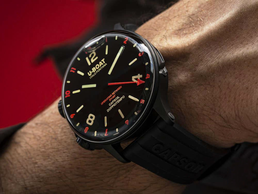 U-Boat Capsoil Doppiotempo Red Rehaut Quartz Uhr, DLC, Schwarz, 45 mm, 8841