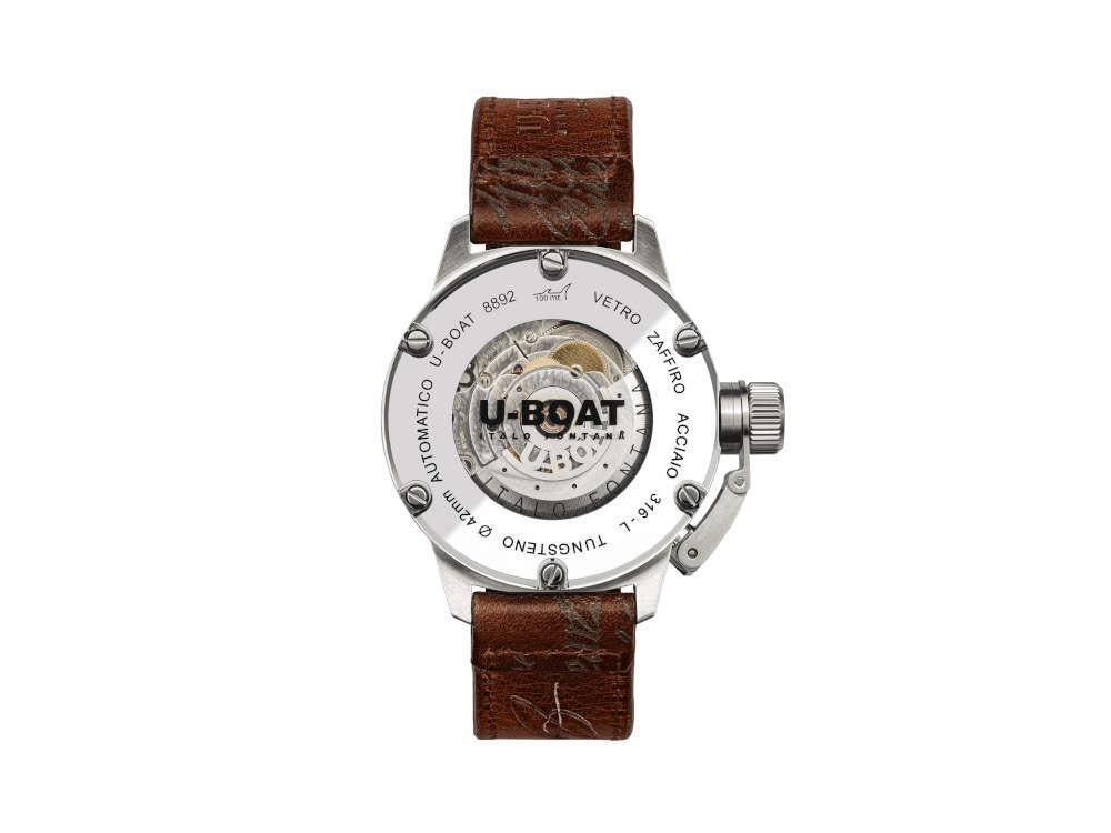 U-Boat Classico 42 Tungsteno Automatik Uhr, Beige, Lederband, 8892