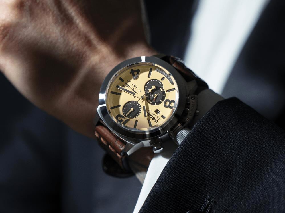U-Boat Classico Tungsteno Chronograph Automatik Uhr, Beige, 45 mm, 9568