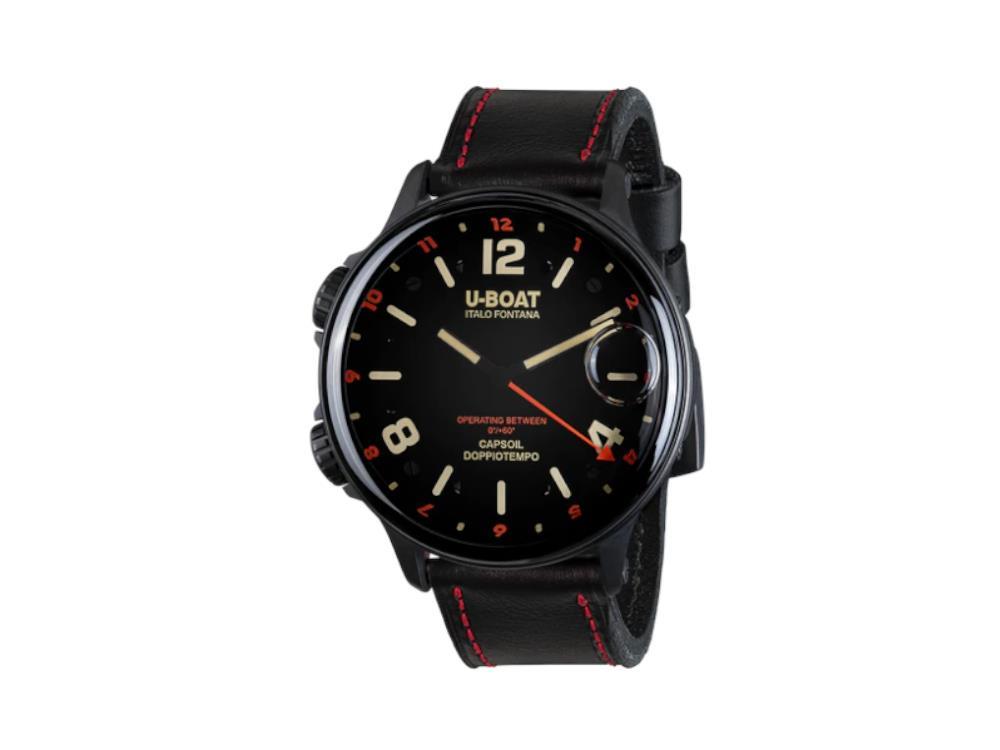 U-Boat Capsoil Doppiotempo Red Rehaut Quartz Uhr, DLC, 55 mm, Schwarz, 9673