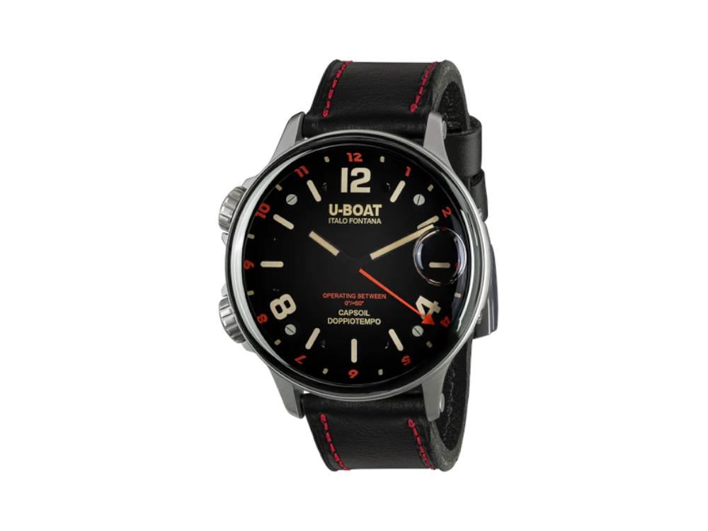 U-Boat Capsoil Doppiotempo Red Rehaut Quartz Uhr, SS, 55 mm, Schwarz, 9674