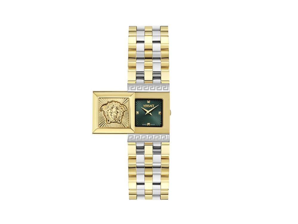 Versace Reveal Quartz Uhr, PVD Gold, Grün, 18mm x 25 mm, Shapir-Glas, VE0C00125