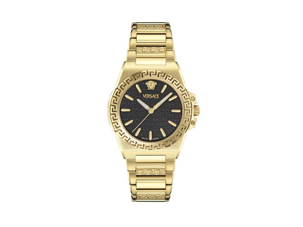 Versace Greca Reaction Quartz Uhr, PVD Gold, Schwarz, 38 mm, VE0D00525