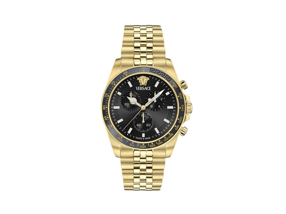 Versace Greca Chrono Wave Quartz Uhr, PVD Gold, Schwarz, 43 mm, VE0H00525