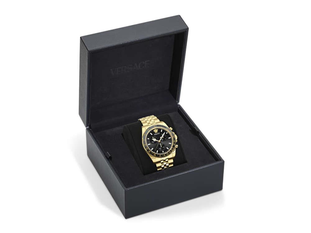 Versace Greca Chrono Wave Quartz Uhr, PVD Gold, Schwarz, 43 mm, VE0H00525