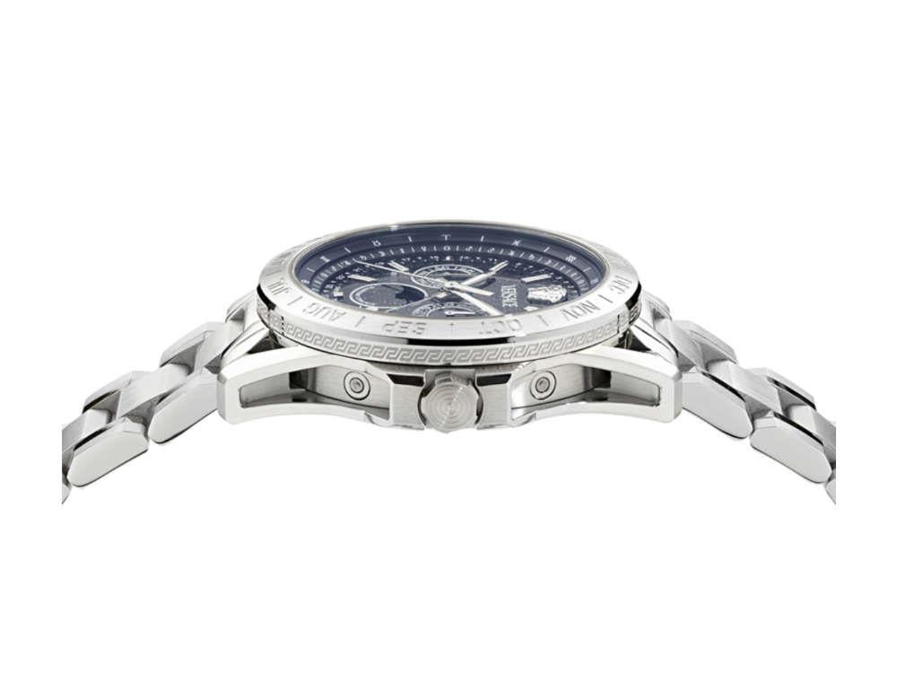 Versace V-Galaxy Moonphase Quartz Uhr, Blau, 43 mm, Shapir-Glas, VE0K00125