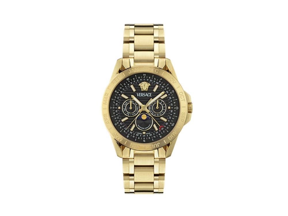 Versace V-Galaxy Moonphase Quartz Uhr, PVD Gold, Schwarz, 43 mm, VE0K00425