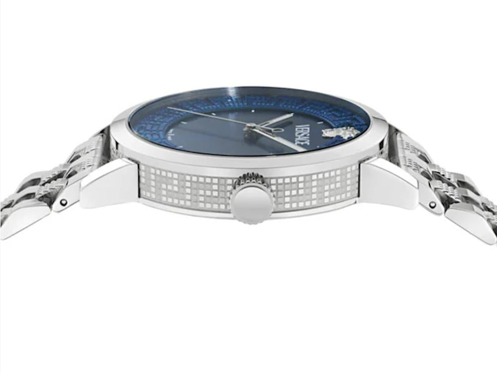 Versace Albireo Quartz Uhr, Recycelter Stahl, Blau, 40 mm, VE0T00325