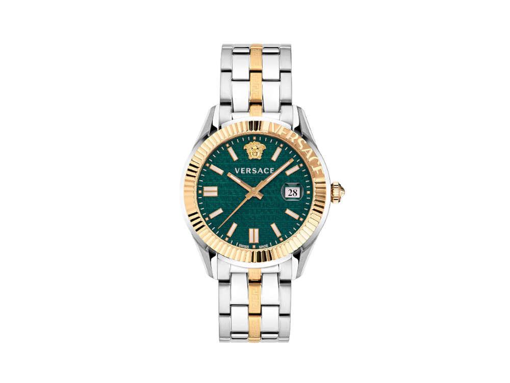 Versace Greca Time Quartz Uhr, PVD Gold, Grün, 41 mm, Shapir-Glas, VE3K00422