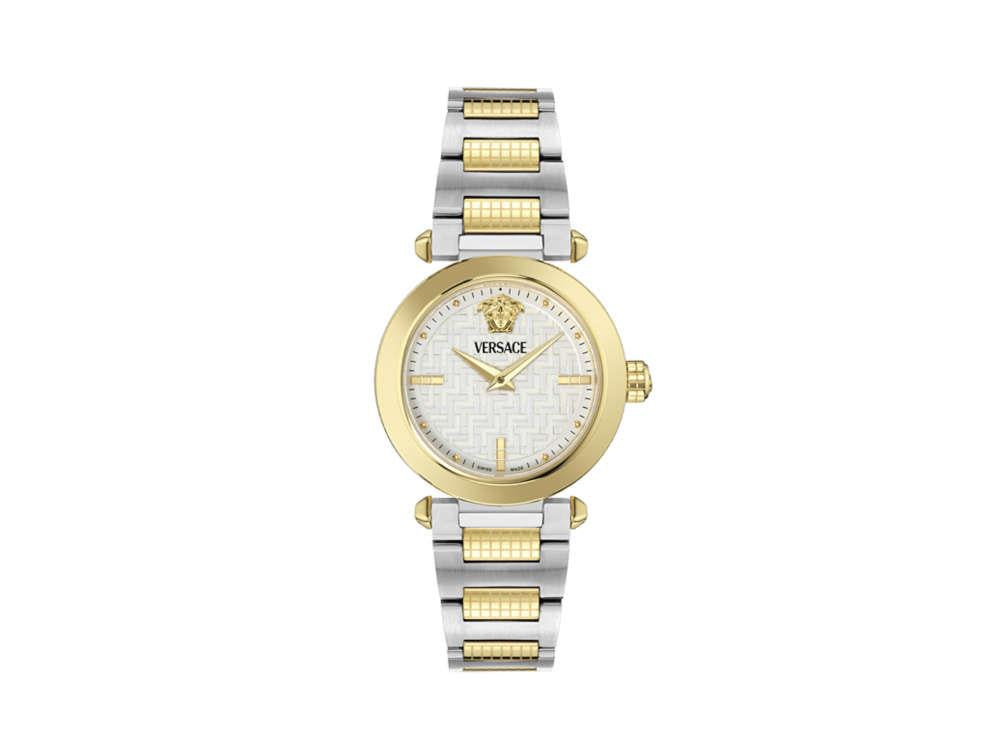 Versace Greek Quartz Uhr, PVD Gold, Silber, 35 mm, Shapir-Glas, VE5B00325