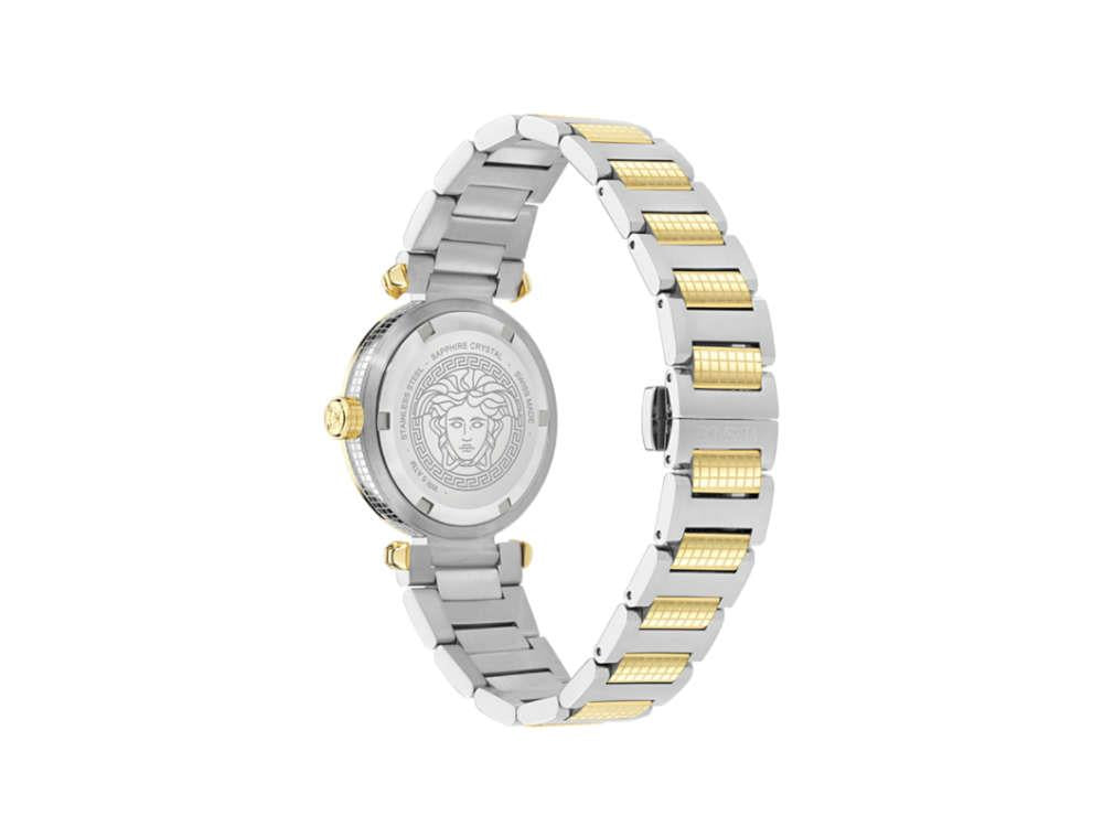 Versace Greek Quartz Uhr, PVD Gold, Silber, 35 mm, Shapir-Glas, VE5B00325