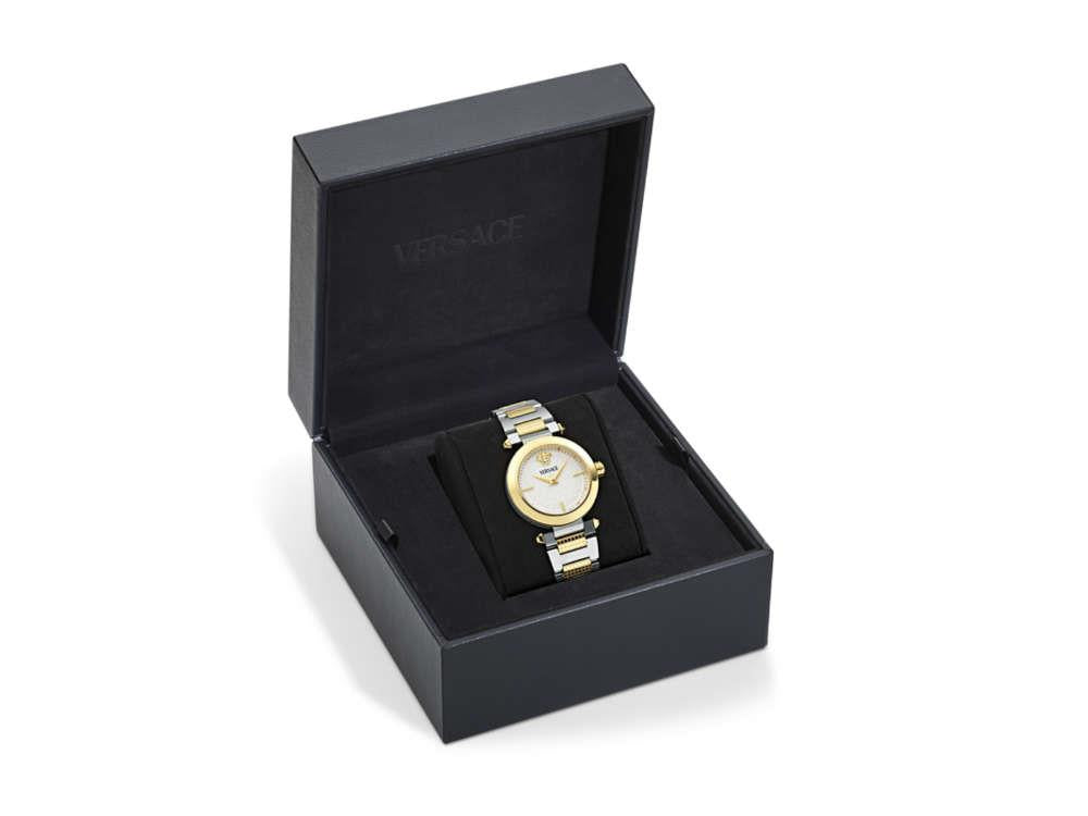 Versace Greek Quartz Uhr, PVD Gold, Silber, 35 mm, Shapir-Glas, VE5B00325