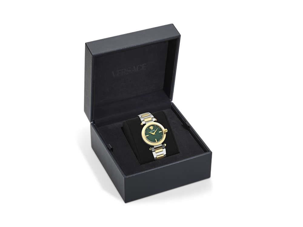 Versace Greek Quartz Uhr, PVD Gold, Grün, 35 mm, Shapir-Glas, VE5B00525