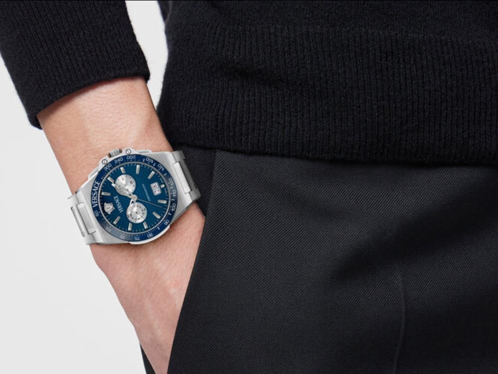 Versace Greca Reaction Quartz Uhr, Blau, 43 mm, VE5N00326