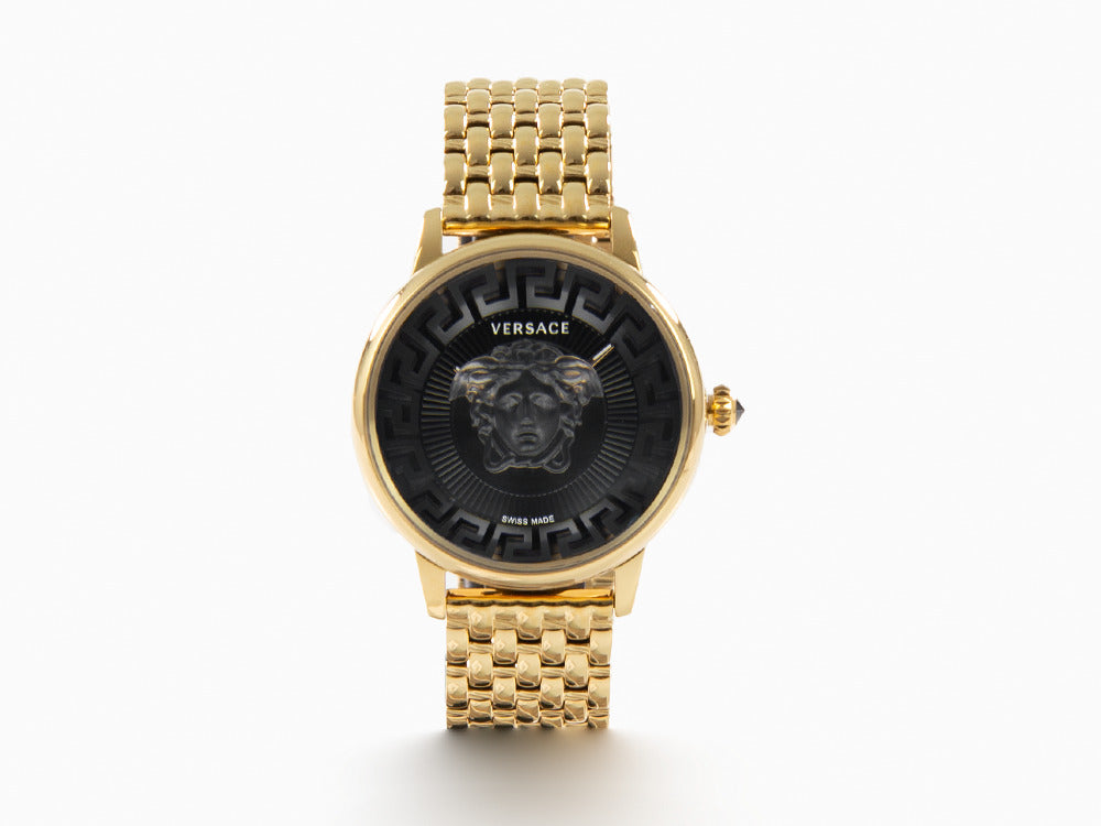 Versace Medusa Alchemy Quartz Uhr, PVD Gold, Schwarz, 38 mm, VE6F00523