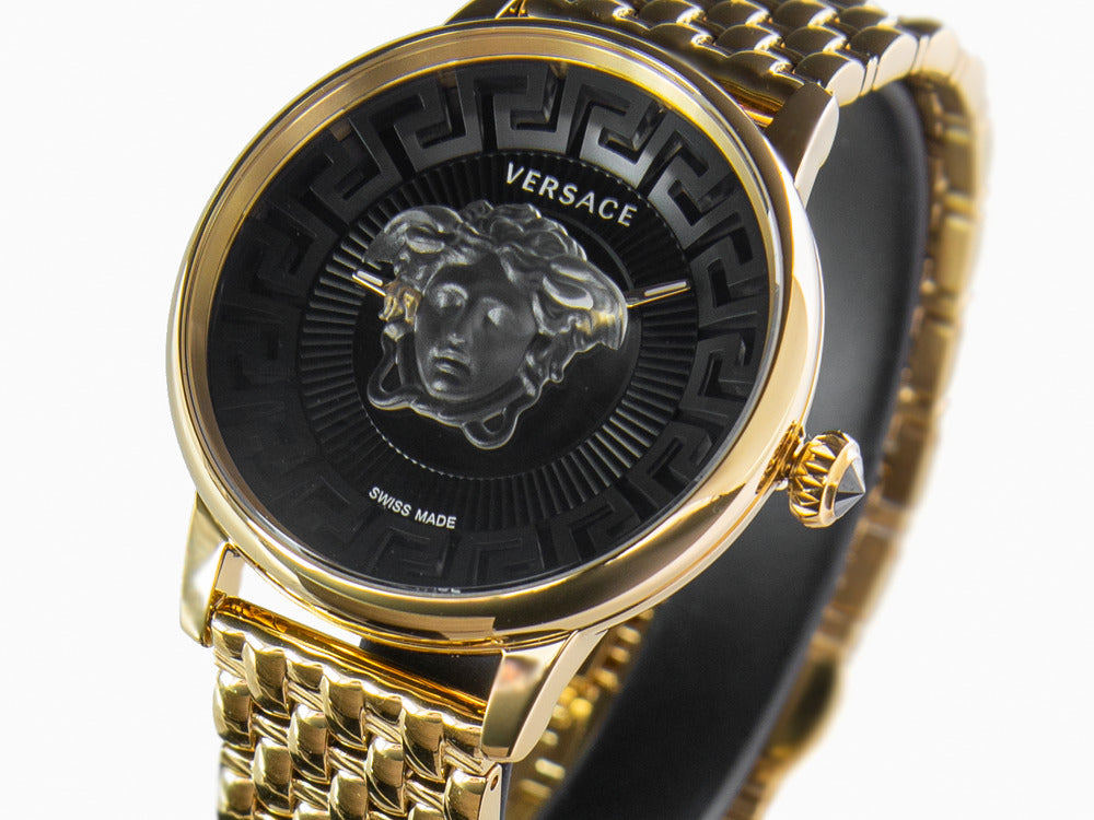 Versace Medusa Alchemy Quartz Uhr, PVD Gold, Schwarz, 38 mm, VE6F00523