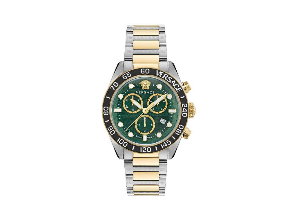 Versace Greca Dome Chrono Quartz Uhr, PVD Gold, Grün, 43 mm, VE6K00423