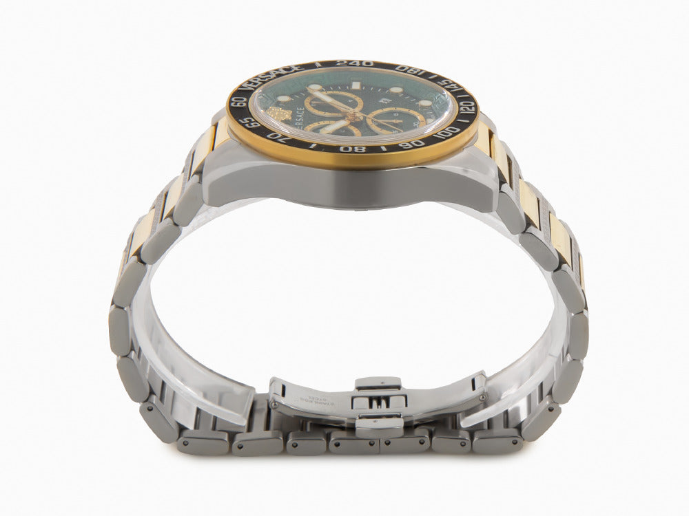 Versace Greca Dome Chrono Quartz Uhr, PVD Gold, Grün, 43 mm, VE6K00423