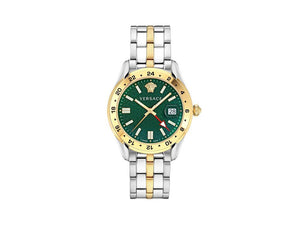 Versace Greca Time GMT Quartz Uhr, PVD Gold, Grün, 41 mm, Shapir-Glas, VE7C00623