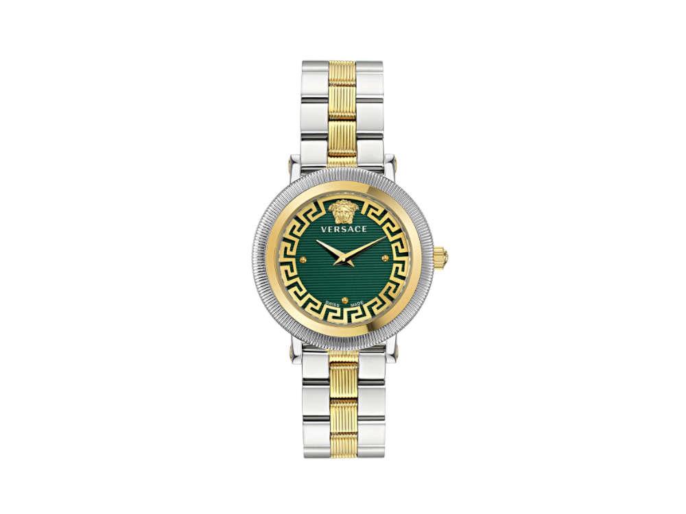 Versace Greca Flourish Quartz Uhr, PVD Gold, Grün, 35 mm, VE7F00523