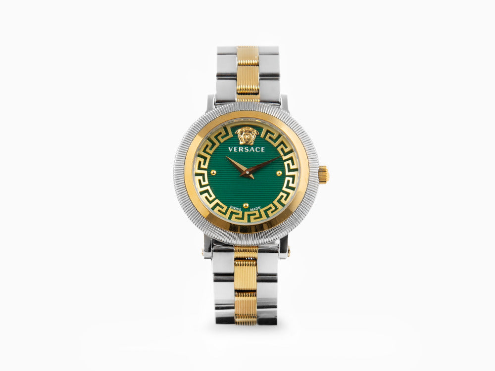 Versace Greca Flourish Quartz Uhr, PVD Gold, Grün, 35 mm, VE7F00523