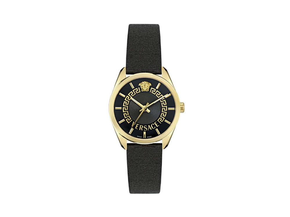 Versace New V Circle Quartz Uhr, PVD Gold, 36 mm, Shapir-Glas, VE8A00224