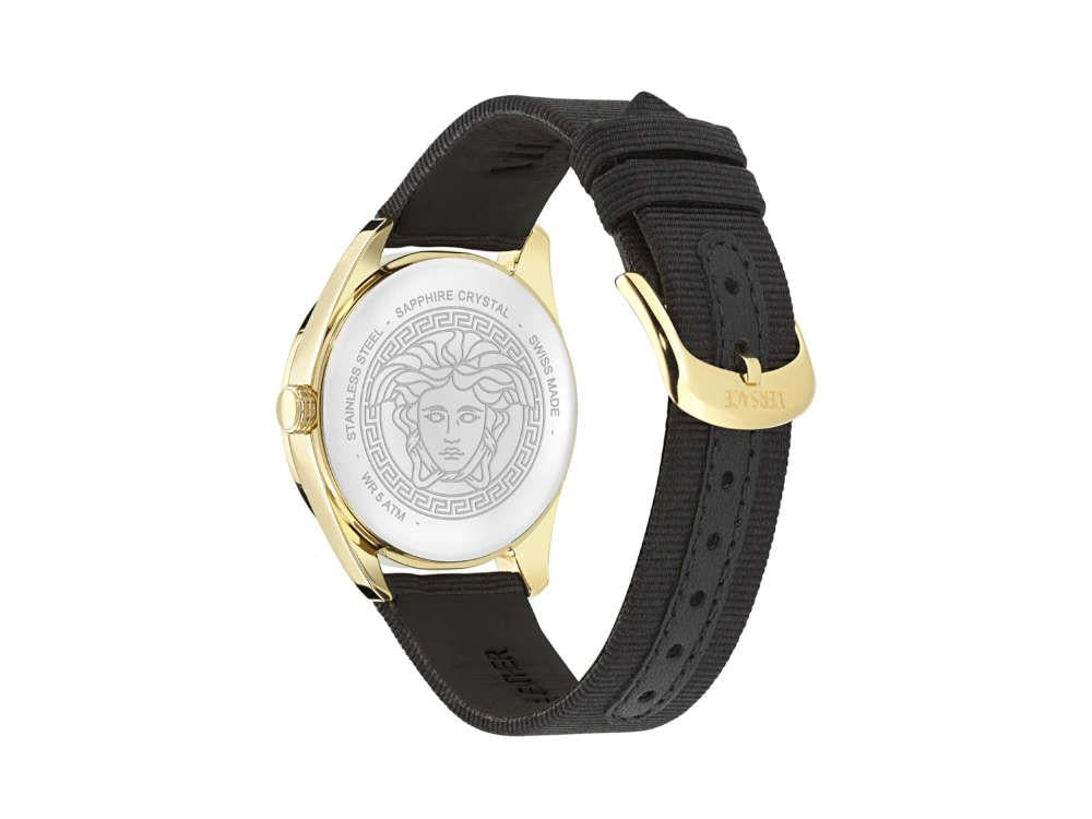 Versace New V Circle Quartz Uhr, PVD Gold, 36 mm, Shapir-Glas, VE8A00224