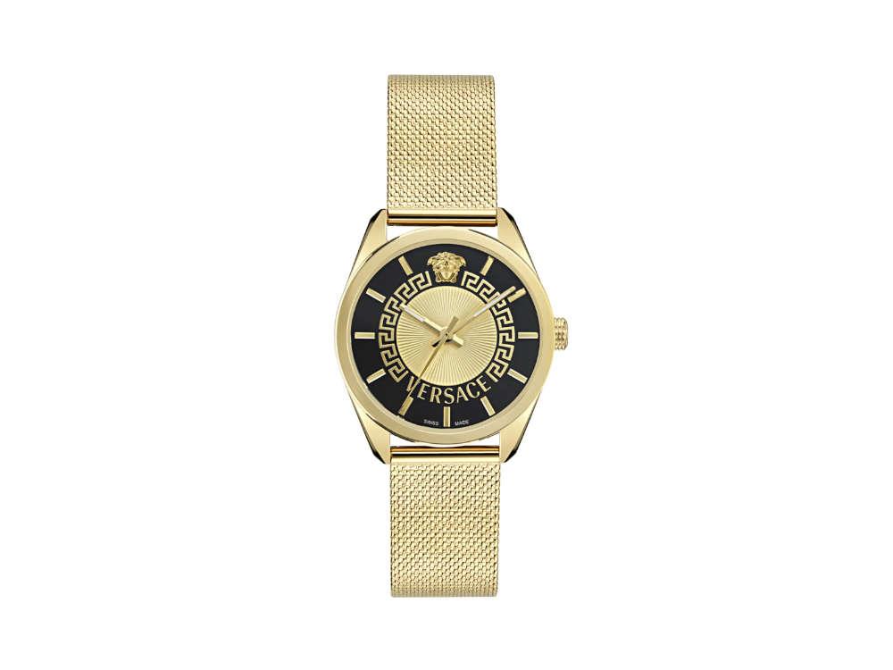 Versace New V Circle Quartz Uhr, PVD Gold, 36 mm, Shapir-Glas, VE8A00424