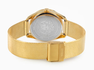 Versace New V Circle Quartz Uhr, PVD Gold, 36 mm, Shapir-Glas, VE8A00424