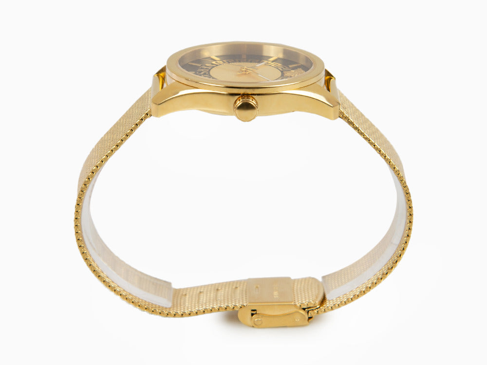 Versace New V Circle Quartz Uhr, PVD Gold, 36 mm, Shapir-Glas, VE8A00424