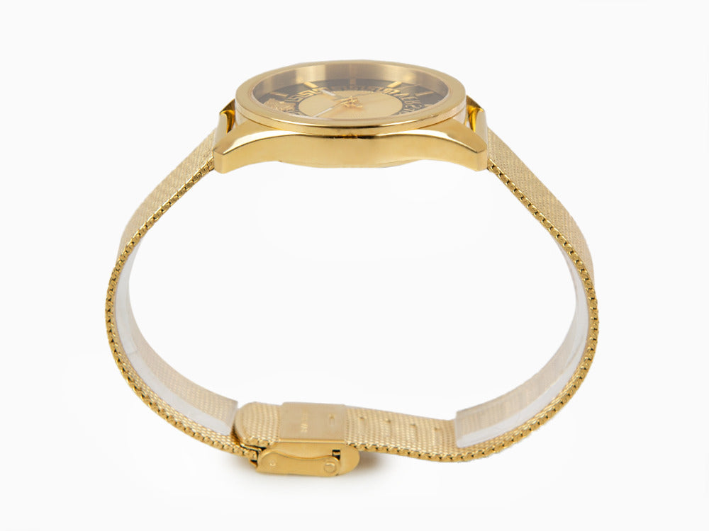 Versace New V Circle Quartz Uhr, PVD Gold, 36 mm, Shapir-Glas, VE8A00424