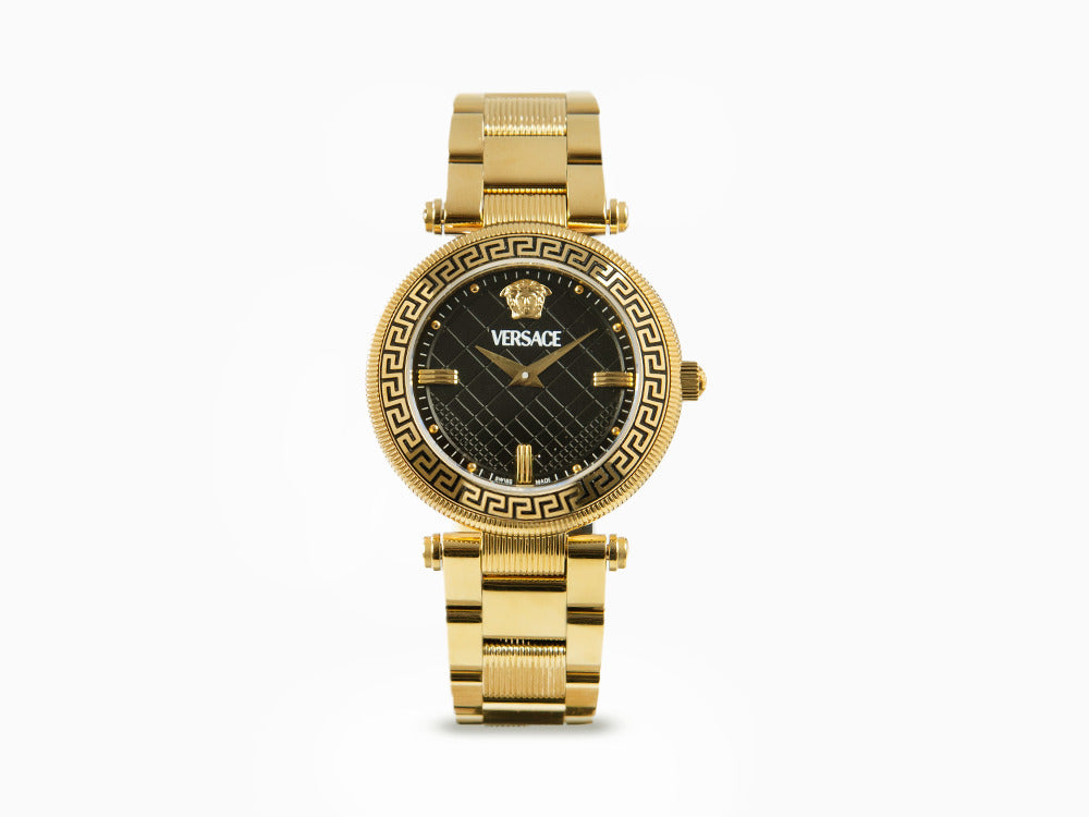 Versace Reve Quartz Uhr, PVD Gold, Schwarz, 35 mm, Shapir-Glas, VE8B00624