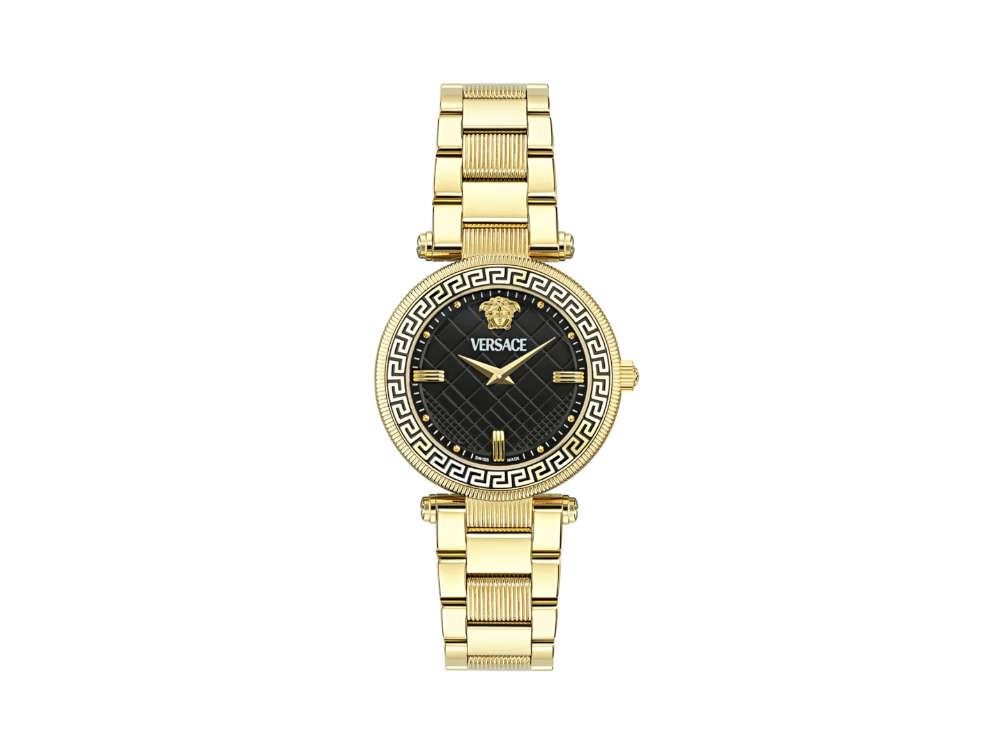 Versace Reve Quartz Uhr, PVD Gold, Schwarz, 35 mm, Shapir-Glas, VE8B00624