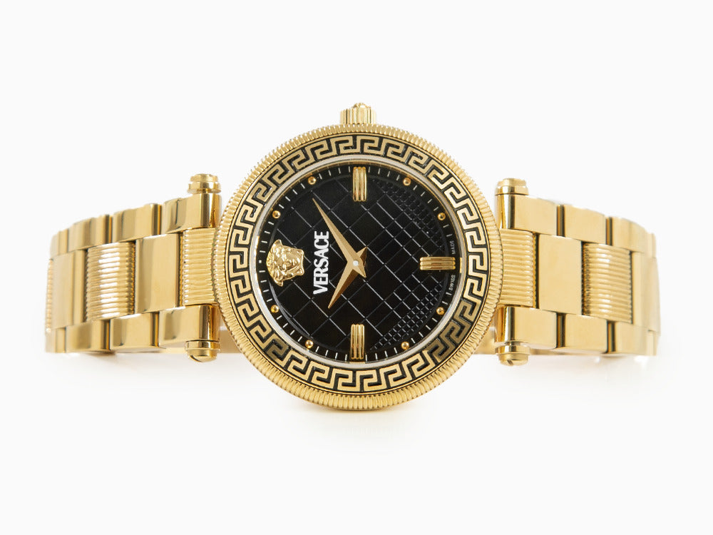 Versace Reve Quartz Uhr, PVD Gold, Schwarz, 35 mm, Shapir-Glas, VE8B00624