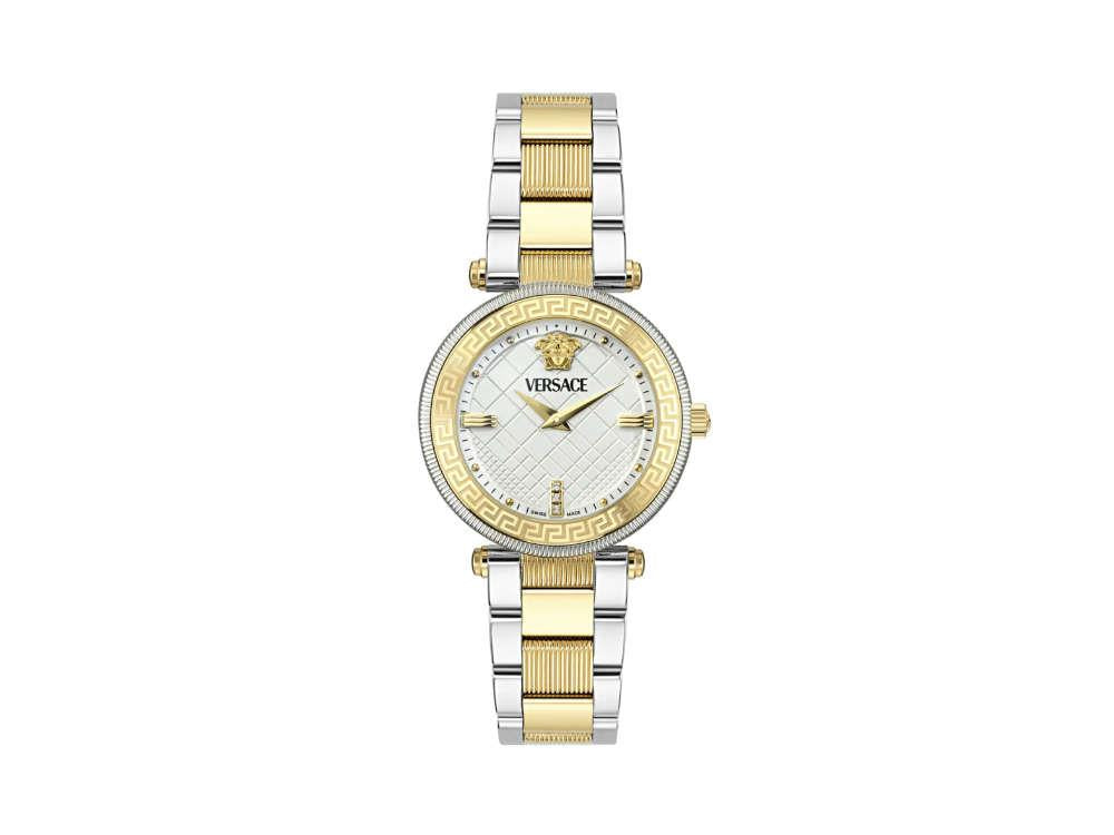 Versace Reve Quartz Uhr, PVD Gold, Weiss, 35 mm, Shapir-Glas, VE8B00724