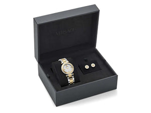 Versace Reve Quartz Uhr, PVD Gold, Weiss, 35 mm, Shapir-Glas, VE8B00724