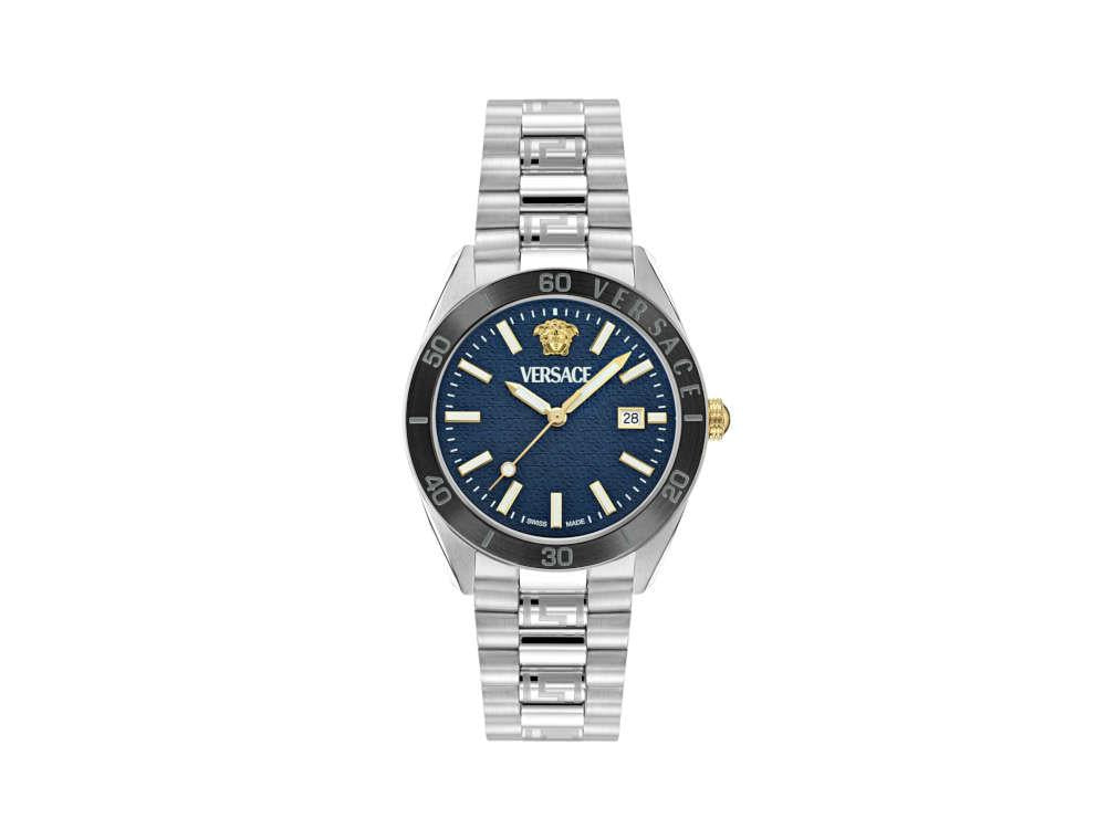 Versace V Dome Quartz Uhr, Blau, 42 mm, Shapir-Glas, VE8E00324