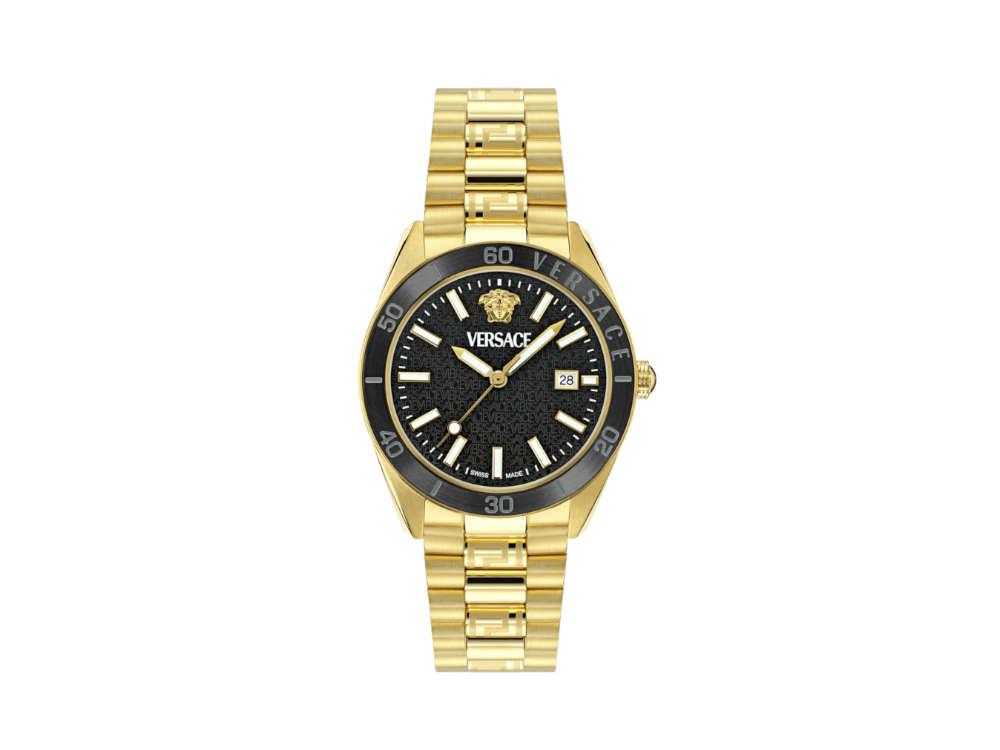 Versace V Dome Quartz Uhr, PVD Gold, Schwarz, 42 mm, Shapir-Glas, VE8E00624